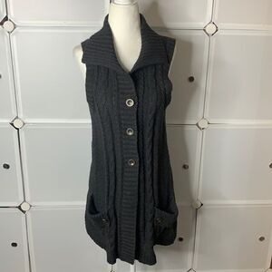 FYLO Dark Gray Sleeveless Button Front Pocket Knit Cardigan Size Small